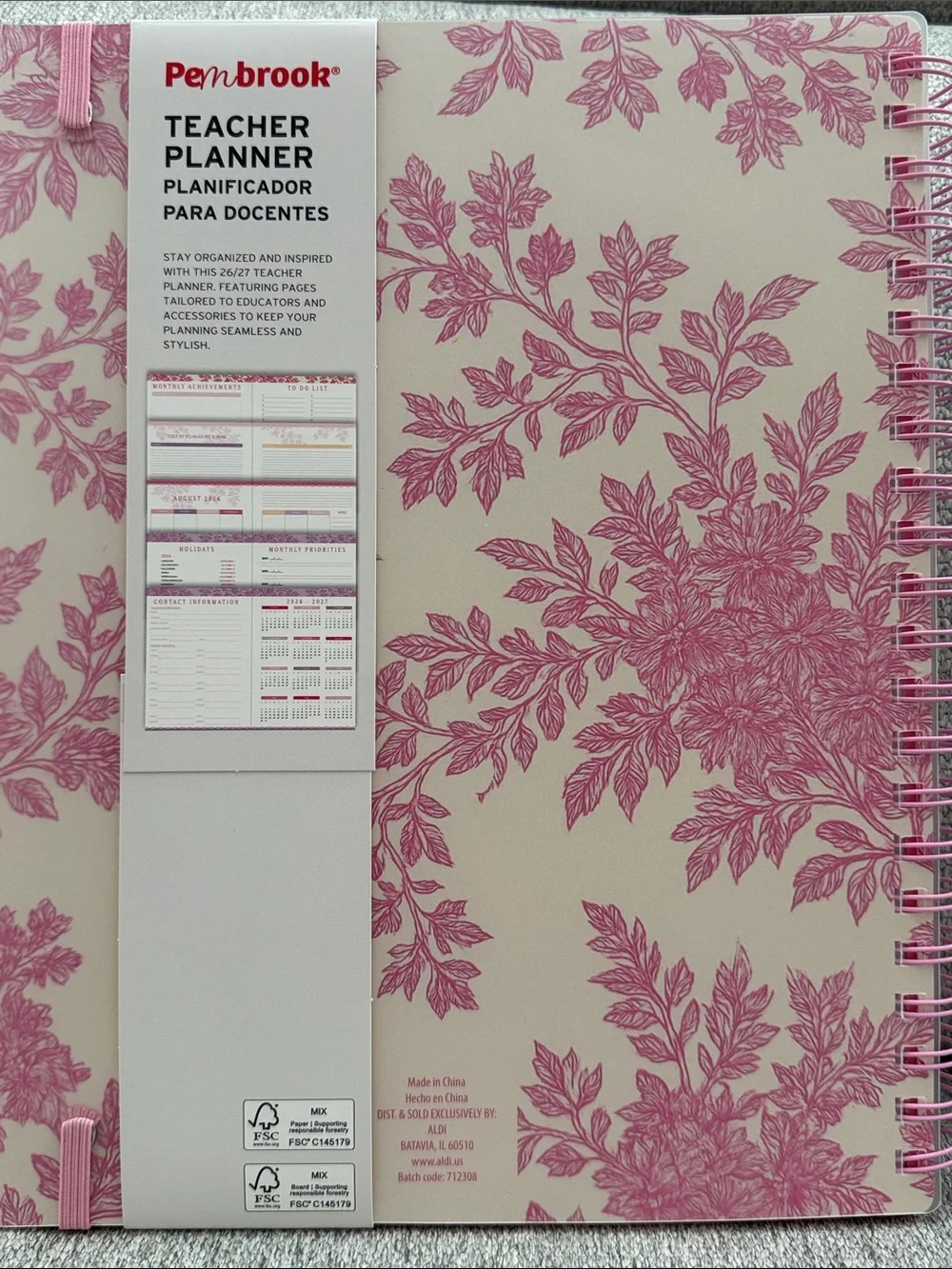 Penbrook Teacher Planner 2026-2027 - pink  floral